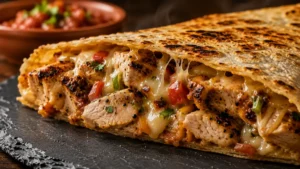 Chicken vs Beef vs Bean: How to Choose Your Quesadilla Filling at Pico De Gallo 2 Close-up of a grilled chicken quesadilla filling with melted cheese at Pico De Gallo