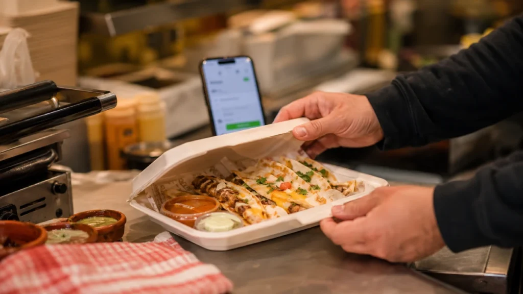 Chicken vs Beef vs Bean: How to Choose Your Quesadilla Filling at Pico De Gallo 5 Packing a quesadilla order for Uber Eats and DoorDash delivery at Pico De Gallo
